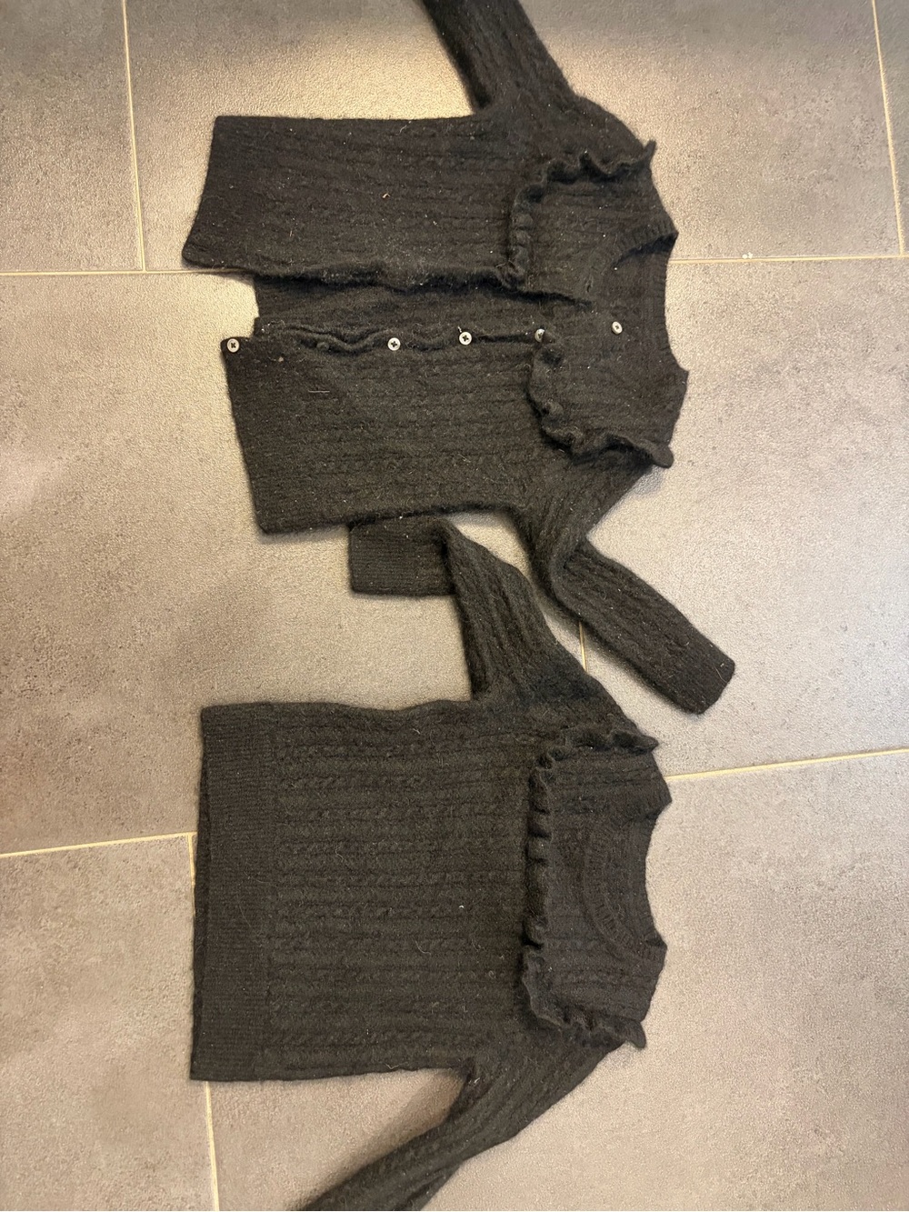 Doen Cashmere Black Ruffle-Trim Cardigan & Sweater Set